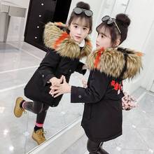 New 2020 Winter Fashion Girl Thick Down Cotton Parka Fur Hooded Snowsuit Jackets Coat 4 5 6 7 8 9 10 Year Kids Girl Clothes 2024 - buy cheap