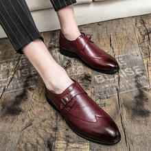 FIXSYS-zapatos de cuero con hebilla para hombre, calzado Formal de negocios, punta estrecha, Oxford, Retro, para vestido de boda y oficina 2024 - compra barato