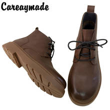 Careaymade-Botas de cuero auténtico para mujer, calzado con tacón grueso, estilo británico, suela suave, para primavera y otoño 2024 - compra barato