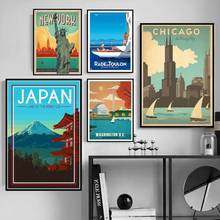 Pósteres minimalistas de viaje de Ciudad de turismo mundial, carteles de lona de viaje Vintage de Amsterdam, Londres, Nueva York, póster impreso, decoración artística de pared 2024 - compra barato