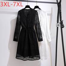 New 2021 Ladies Spring Autumn Plus Size Dresses For Women Large Long Sleeve Black White Lace V-neck Dress 3XL 4XL 5XL 6XL 7XL 2024 - buy cheap