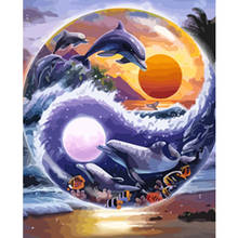 Painting By Number40X50 50x65CM Sunrise Sunset Dolphins Animal Wall Art Gift DIY Pictures By Numbers Canvas Kits Home Decoration 2024 - buy cheap