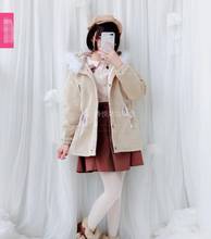 Japanese Mori Girl College Style Sweet Tens Girls Fur Collar Mid-Length Student Lolita Coat Sweet Cute Warm Jacket 2024 - buy cheap