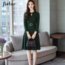 Jielur Sold Color Women Dress 2021 New Autumn Winter Dresses Long Sleeve Black Robe Hiver Femme Pockets High Waist 3 Colors 2024 - buy cheap