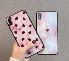 Luxo amor coração mármore caso de telefone para iphone 11 pro max 7 8plus x xs max xr caso de vidro brilhante macio duro tpu volta capa 2024 - compre barato