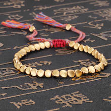 Budista tibetano feito à mão trançado algodão cobre contas sorte corda pulseira & pulseiras para mulher 2024 - compre barato