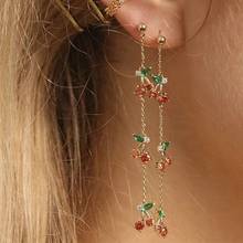 long dangle chain cz cherry charm link chain dangling drop earring romantic girl women jewelry 2024 - buy cheap