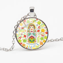New Khokhloma Russian Folk Art Patterns Necklace Bohemia Flower Painting Glass Dome Round Pendant Chain Necklace Collection Gift 2024 - buy cheap