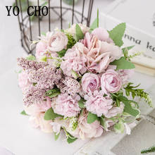 YO CHO Fake Silk Roses Artificial Flowers for Wedding Home Small Artificial Hydrangea Bouquet Faux Flower Craft Party Decoration 2024 - buy cheap