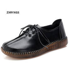 2022 New Spring Lace-up Hand-stitched Shoes Women Shoes Casual Sneakers Non-slip Soft Comfort Genuine Leather Shoes Flat Shoes 2024 - buy cheap