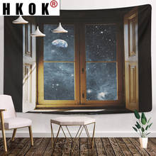 HKOK Sea Outside The Window Tapestry Hippie Wall Hanging Starry Night Sky Moon Psychedelic Wall Cloth Carpet Ceiling Home Decor 2024 - buy cheap