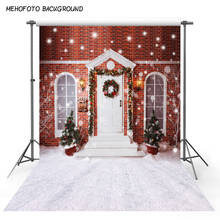 Mehofond-planos de fundo de natal para crianças, parede com tijolos vermelhos, casa, árvore de natal, neve, fotografia, planos de fundo para estúdio de fotografia 2024 - compre barato