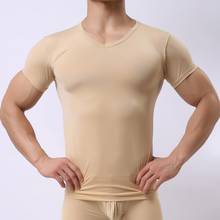 Man Undershirts Ice Silk Sheer T Shirts Male V-neck Short Sleeves Stretch Tops Tee Ultra-thin Fitness Sleepwear Undershirts S-XL 2024 - buy cheap