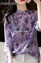 Qipao-camisas chinas con estampado de flores para mujer, cheongsam Blusa de gasa de satén, ropa china tradicional para mujer 2021 2024 - compra barato