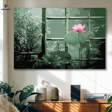 Diy colorings imagens por números com cores lotus floresta cenário imagem desenho pintura por números emoldurado casa 2024 - compre barato