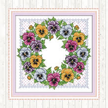 Pansy Wreath DIY Needlework Crafts Cross Stitch Kits Patterns Kits 11CT 14CT Cotton Thread Embroidery Needlework Sets Home Decor 2024 - buy cheap