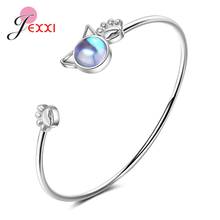 Pulseira de prata esterlina 925 alta qualidade pingente de gato adorável para mulheres presente de aniversário menina joia pedra de lua artificial pulseira 2024 - compre barato