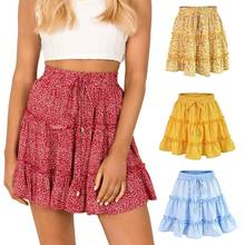 Summer Beach Women Bohemian Flower Print Ruffled High Waist A Line Mini Skirt Lady Streetwear Sexy Skirts 2024 - buy cheap