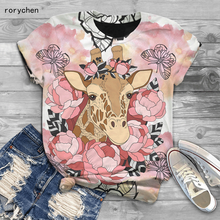 Rorychen женская футболка с принтом жирафа, Повседневная футболка с коротким рукавом, майки футболки, женская одежда A611, лето 2020 2024 - купить недорого