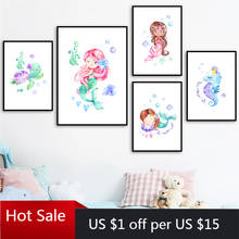 Colorful Mermaid Turtle Seahorse Fish Wall Art Canvas Painting Nordic Print Wall Deco Pictures Posters Girl Baby Room Decoration 2024 - buy cheap