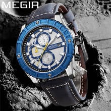 MEGIR Watch Men Chronograph Military Male Clock Top Brand Luxury Blue Genuine Leather Fashion Classic Man Sport Wristwatch 2119 2024 - buy cheap