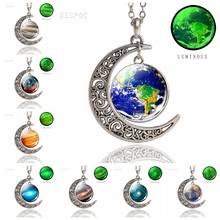 Earth Planet Glass Cabochon Crescent Moon Necklace Glow In The Dark Earth Necklace Creative Jewelry Gift for Women 2024 - buy cheap