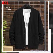 Spring plus size knitted cardigan jacket men's casual sweater black loose plus size buttons outer sweater tide 7XL 8XL 2024 - buy cheap