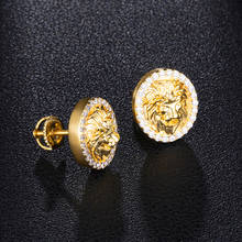 US7 Zircon Micro Paved Lion Head Round Stud Earrings Gold Silver Color Iced Out Bling Earring Women Men Fashion Hip Hop Jewelry 2024 - buy cheap