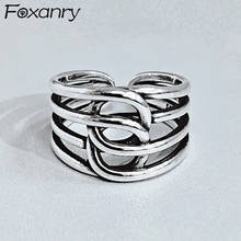 Foxanry 925 Stamp Rings for Women Fashion Simple Multilayer Lines Cross Geometric Vintage Punk Party Jewelry Gifts 2024 - buy cheap