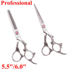 Tesoura de cabelo profissional 5.5 e 6.0, para barbeiro de alta qualidade, tesoura de desbaste para cabeleireiro, corte de cabelo 440c 9005 # 2024 - compre barato