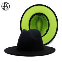 2020 60cm chapéu preto verde retalhos fedora chapéus das mulheres dos homens aba larga panamá cowboy chapéu trilby festa de lã elegante chapéu de jazz de feltro 2024 - compre barato