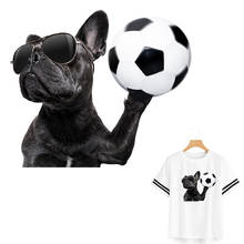 Apliques de animales en la ropa, accesorio de transferencia de calor de Bulldog Francés de fútbol, Diy, pegatinas para planchar, parches 2024 - compra barato