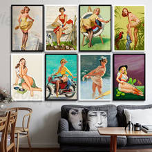 Soviet Sexy Lady Canvas Painting Retro Art Poster Beauty Bathing Riding Motorcycle Print Picture Frameless Mural Home Decoration 2024 - buy cheap