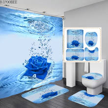Water Blue Rose Printing Toilet Lid Cover Mat Fabric Shower Curtains Bathroom Curtain Pedestal Rug Bath Mats Rugs Home Decor 2024 - buy cheap