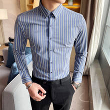 2021 new men's high-end brand business casual long-sleeved striped shirt men's fashion slim British style dress button shirt 2024 - buy cheap