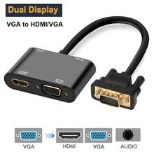 Divisor de adaptador VGA a HDMI para proyector de PC, compatible con convertidor de Audio de 3,5mm simultáneamente, compatible con pantalla Dual 2024 - compra barato