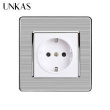 UNKAS 16A EU Standard Wall Socket Luxury Power Outlet Stainless Steel Brushed Silver Panel Electrical Plug AC 110~250V 2024 - buy cheap