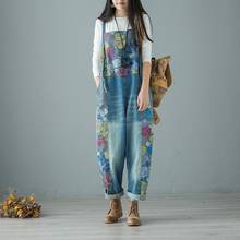Весна-Осень 2019, женские комбинезоны в стиле ретро с цветочным принтом, джинсовые комбинезоны на тонких лямках, винтажный джинсовый комбинезон для женщин OS023 2024 - купить недорого