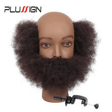 Plussign New Arrive 100% Human Hair Afro Mannequin Head For Black Men Cutting Hair Practice Traning Head With Beard 2 Style 2024 - buy cheap