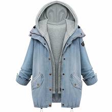 2021 Autumn Winter Women Denim Jacket Large Size 2 Pieces Set Detachable Hooded Overcoat Loose Causal Jeans Outwear 5XL 6XL 2024 - купить недорого