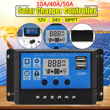 Автоматический контроллер заряда солнечной батареи, 10 А/40 А/50 а/100 А, 12/24 в, ШИМ-контроллеры, ЖК-дисплей, USB, 5 В, выход, регулятор солнечной панели PV 2024 - купить недорого