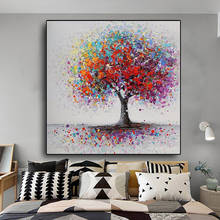 Pintura al óleo de árbol grande colorido pintado a mano sobre lienzo, carteles e impresiones, Cuadros, imágenes artísticas de pared para sala de estar 2024 - compra barato