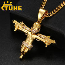 New Ice Out Gold Necklaces Shape Double Gun Cross Pendant Micro Pave CZ Pendant Necklace Faith For Men Hip Hop Jewelry 2024 - buy cheap
