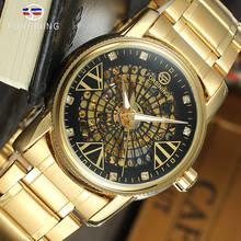 Forsining Royal Golden Skeleton Diamond Display Men Transparent Creative Wristwatch Top Brand Luxury Steel Automatic Watch Clock 2024 - buy cheap