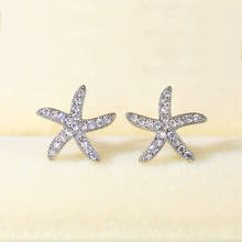 Huitan Delicate Starfish Stud Earrings Silver Color Shiny CZ Simple Stylish Women Earring Wedding Bands Jewelry Hot Dropshipping 2024 - buy cheap