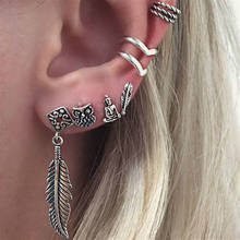 Gothic Punk Earrings Jewelry For Women Vintage Silver Color Leaf Owl Piercing Cuff Ear Clip On Earrings Boho Jewelry 2024 - buy cheap
