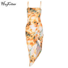 Hugcitar 2020 sleeveless tie dye slit pleated sexy dress summer women fashion streetwear bodycon irregular outfits sundress 2024 - buy cheap