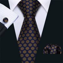 Mens Wedding Tie Navy Gold Dot Silk Tie Hanky Set Barry.Wang Jacquard Woven Fashion Designer Neck Ties For Men Party FA-5240 2024 - buy cheap