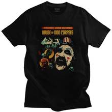 Camiseta masculina pré-cortada house of 1000, camiseta de algodão com manga curta, estampa de horror capitão spaulding 2024 - compre barato