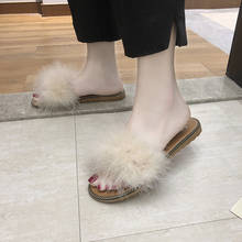 Off whit fur slippers Summer shoes women Fashion Sweet Open toe flat Slides Slip-On home Slipper comfortable platform flip flops 2024 - compre barato